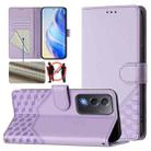 For OPPO A5 5G / A3 Pro 5G Global Honeycomb Embossing RFID Leather Phone Case(Light Purple) - 1