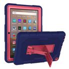 For Amazon Kindle Fire HD 8 (2020) B2Contrast Color Silicone + PC Protective Case with Holder(Navy Blue+Rose Red) - 1