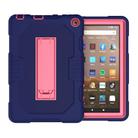 For Amazon Kindle Fire HD 8 (2020) B2Contrast Color Silicone + PC Protective Case with Holder(Navy Blue+Rose Red) - 2