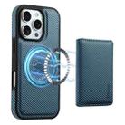 For iPhone 16 Pro Max Denior Carbon Fiber Texture Leather Card Bag MagSafe Phone Case(Blue) - 1