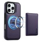 For iPhone 16 Pro Max Denior Carbon Fiber Texture Leather Card Bag MagSafe Phone Case(Purple) - 1