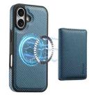 For iPhone 16 Plus Denior Carbon Fiber Texture Leather Card Bag MagSafe Phone Case(Blue) - 1