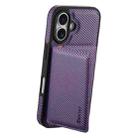 For iPhone 16 Plus Denior Carbon Fiber Texture Leather Card Bag MagSafe Phone Case(Purple) - 2