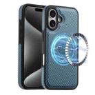 For iPhone 16 Plus Denior Carbon Fiber Texture Leather MagSafe Phone Case(Blue) - 1