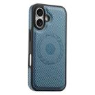 For iPhone 16 Plus Denior Carbon Fiber Texture Leather MagSafe Phone Case(Blue) - 2