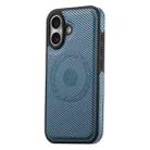 For iPhone 16 Plus Denior Carbon Fiber Texture Leather MagSafe Phone Case(Blue) - 3