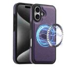 For iPhone 16 Plus Denior Carbon Fiber Texture Leather MagSafe Phone Case(Purple) - 1