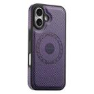 For iPhone 16 Denior Carbon Fiber Texture Leather MagSafe Phone Case(Purple) - 2