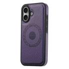 For iPhone 16 Denior Carbon Fiber Texture Leather MagSafe Phone Case(Purple) - 3