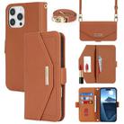 For iPhone 16 Pro Max Cross Texture Crossbody Lanyard Leather Phone Case(Brown) - 1