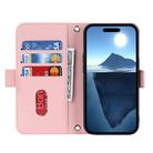 For iPhone 16 Pro Max Cross Texture Crossbody Lanyard Leather Phone Case(Pink) - 3