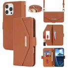 For iPhone 16 Pro Cross Texture Crossbody Lanyard Leather Phone Case(Brown) - 1