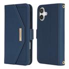 For iPhone 16 Plus Cross Texture Crossbody Lanyard Leather Phone Case(Blue) - 2