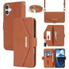 For iPhone 16 Plus Cross Texture Crossbody Lanyard Leather Phone Case(Brown) - 1