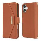 For iPhone 16 Plus Cross Texture Crossbody Lanyard Leather Phone Case(Brown) - 2