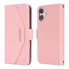 For iPhone 16 Plus Cross Texture Crossbody Lanyard Leather Phone Case(Pink) - 2