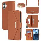 For iPhone 16 Cross Texture Crossbody Lanyard Leather Phone Case(Brown) - 1