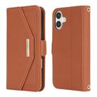 For iPhone 16 Cross Texture Crossbody Lanyard Leather Phone Case(Brown) - 2