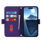 For iPhone 16 Cross Texture Crossbody Lanyard Leather Phone Case(Purple) - 3