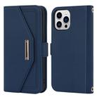 For iPhone 15 Pro Max Cross Texture Crossbody Lanyard Leather Phone Case(Blue) - 2