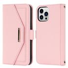 For iPhone 15 Pro Cross Texture Crossbody Lanyard Leather Phone Case(Pink) - 2