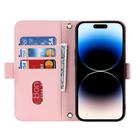 For iPhone 15 Pro Cross Texture Crossbody Lanyard Leather Phone Case(Pink) - 3