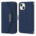 For iPhone 15 Plus Cross Texture Crossbody Lanyard Leather Phone Case(Blue) - 2