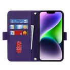 For iPhone 15 Cross Texture Crossbody Lanyard Leather Phone Case(Purple) - 3