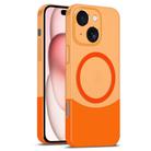 For iPhone 15 Plus Dual Color Stitching MagSafe Magnetic PC Phone Case(Orange) - 1