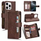 For iPhone 16 Pro Litchi Texture Zipper Leather Phone Case(Brown) - 1