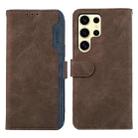 For Samsung Galaxy S25 Ultra 5G ABEEL Color Block Magnetic RFID Leather Phone Case(Brown-Blue) - 1