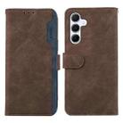 For Samsung Galaxy S25 FE 5G ABEEL Color Block Magnetic RFID Leather Phone Case(Brown-Blue) - 1