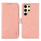 For Samsung Galaxy S25 Ultra 5G ABEEL Frosted Magnetic RFID Leather Phone Case(Pink) - 1
