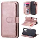 For Huawei P Smart(2020) Multifunctional Magnetic Copper Buckle Horizontal Flip Solid Color Leather Case with 10 Card Slots & Wallet & Holder & Photo Frame(Rose Gold) - 1