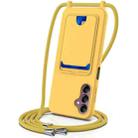 For Samsung Galaxy S24 FE 5G Integrated Card Bag Solid Color Liquid Silicone Phone Case with Lanyard(Yellow) - 1