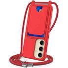 For Samsung Galaxy S25 5G Integrated Card Bag Solid Color Liquid Silicone Phone Case with Lanyard(Red) - 1