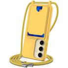 For Samsung Galaxy S25 5G Integrated Card Bag Solid Color Liquid Silicone Phone Case with Lanyard(Yellow) - 1