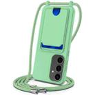 For Samsung Galaxy S25+ 5G Integrated Card Bag Solid Color Liquid Silicone Phone Case with Lanyard(Green) - 1