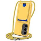 For Samsung Galaxy S25+ 5G Integrated Card Bag Solid Color Liquid Silicone Phone Case with Lanyard(Yellow) - 1