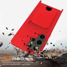 For Samsung Galaxy S25 Ultra 5G Integrated Card Bag Solid Color Liquid Silicone Phone Case with Lanyard(Red) - 2