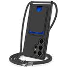 For Samsung Galaxy S25 Ultra 5G Integrated Card Bag Solid Color Liquid Silicone Phone Case with Lanyard(Black) - 1