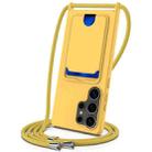 For Samsung Galaxy S25 Ultra 5G Integrated Card Bag Solid Color Liquid Silicone Phone Case with Lanyard(Yellow) - 1