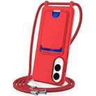For Samsung Galaxy S25 Edge 5G Integrated Card Bag Solid Color Liquid Silicone Phone Case with Lanyard(Red) - 1