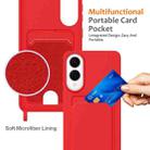 For Samsung Galaxy S25 Edge 5G Integrated Card Bag Solid Color Liquid Silicone Phone Case with Lanyard(Red) - 3