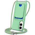 For Samsung Galaxy S25 Edge 5G Integrated Card Bag Solid Color Liquid Silicone Phone Case with Lanyard(Green) - 1
