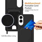 For Samsung Galaxy S25 Edge 5G Integrated Card Bag Solid Color Liquid Silicone Phone Case with Lanyard(Black) - 3