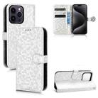 For iPhone 15 Pro Max Honeycomb Dot Texture Leather Phone Case(Silver) - 1