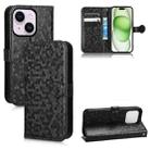 For iPhone 15 Plus Honeycomb Dot Texture Leather Phone Case(Black) - 1