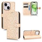 For iPhone 15 Plus Honeycomb Dot Texture Leather Phone Case(Gold) - 1