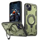 For iPhone 14 PC Hybrid TPU Armor MagSafe Ring Holder Phone Case(Olive Green) - 1